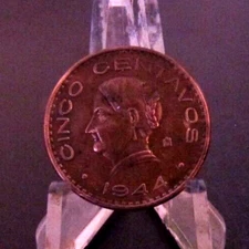 CIRCULATED 1944 5 CENTAVOS(LARGE) MEXICAN COIN(20925)