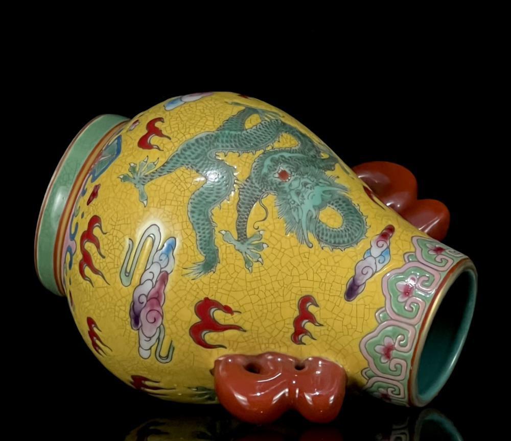 Pair Qianlong Signed Old Chinese Colour Enamel Zun Vase W/dragon