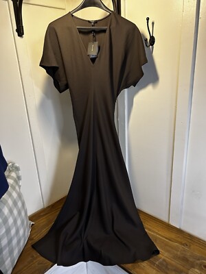 Massimo Dutti Floor Length Brown Dress Flyaway Sleeves Fitted 26  Waist NWT