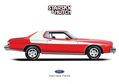 Digitaler Kunstdruck Starsky und Hutch Ford Grand Torino Illustration Autokunst