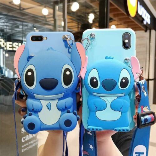 For Various Phone 3D Cartoon Stitch Handmade Coin Purse Wallet Strap Case  Cover | eBay