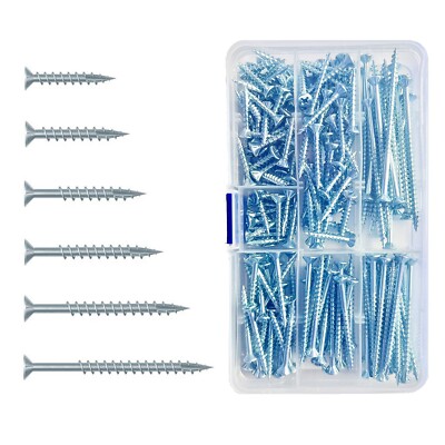 6 Sizes 200 PCS #8 Wood Screws Assortment Kit Type 17 Point w/Nibs Zinc Coated