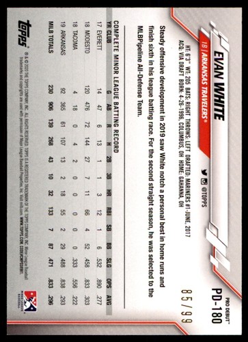 2020 Topps Pro Debut Green #PD180 Evan White /99 - Picture 2 of 2
