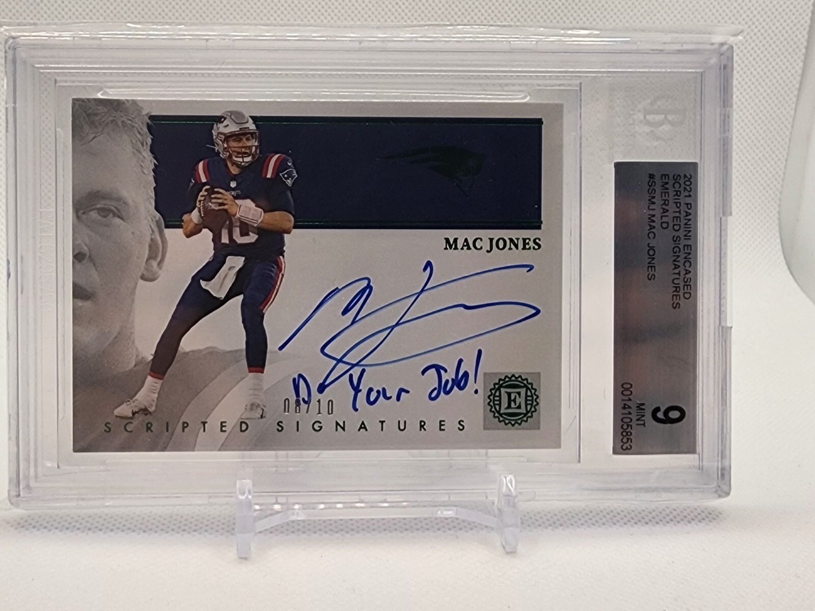 Mac Jones Panini Encased Scripted Signatures #SSMJ Emerald