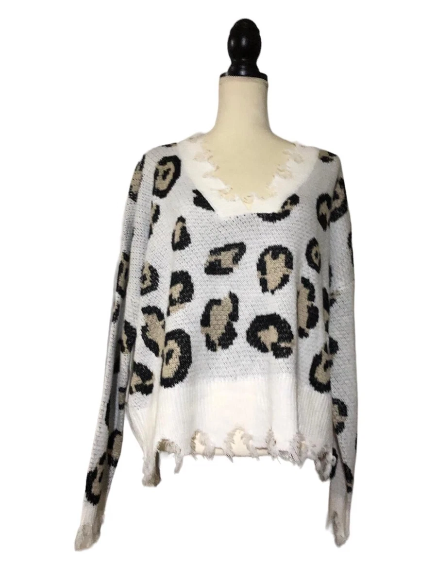 Leopard store frayed sweater