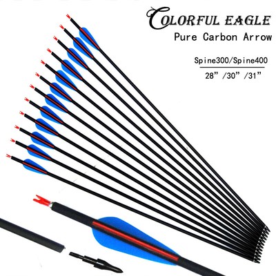 28''30''31'' Archery Pure Carbon Arrows Spine 300 400 Bow Arrow hunting shooting