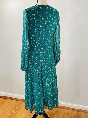 Boden Floral Emerald Green Floral Flowy Long Sleeve Dress Size 4 UK 8 | eBay