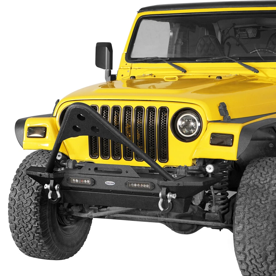 Parachoques delantero STINGER apto para Jeep Wrangler TJ 1997-2006 con luz LED y placa de cabrestante Foto 3 de 4