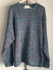 Vintage 90  s Eddie Bauer 100 Wool Sweater Green Red Grid Size XL