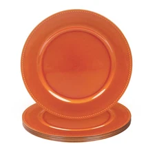 Orange Charger Plates, Round Dinner Charger with Beaded, 13 Inch Plastic Plat...