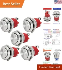 5Pcs 19mm Momentary Push Button Switch Waterproof  5Amp Stainless Steel High ...