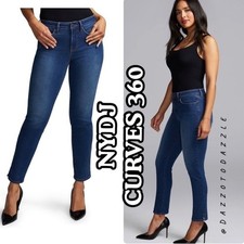 NYDJ Curves 360 Slim Straight Ankle Jeans Side Slits 4 Dark High Rise Denim