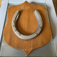 AN OLD VINTAGE MOUNTED NICKEL PLATED LUCKY HORSESHOE.