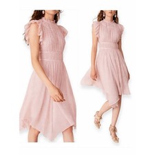 Ulla Johnson Jules Dress Rose Pink Silk Cotton Swiss Dot Handkerchief Hem Size 6