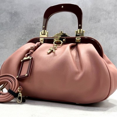 Roberta di Camerino Bagonghi Leather 2Way Handbag Pink Frame Top Handle Charm 