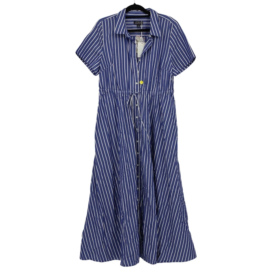 J. Crew Cerise Shirt Dress Women 14 Blue Striped Poplin Coastal Nautical NWD - Image 2 of 4