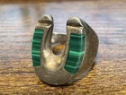 Sterling Silver & Malachite Horseshoe Mens Ring - Vintage, Size 11, 18.6g, Biker