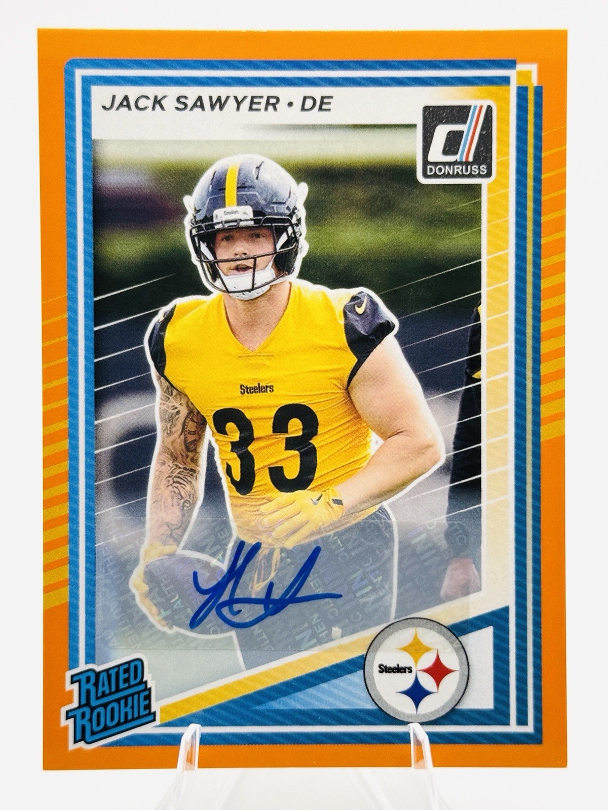 JACK SAWYER RC AUTO - SP ORANGE RATED ROOKIE #390 - 2025 Panini Donruss STEELERS
