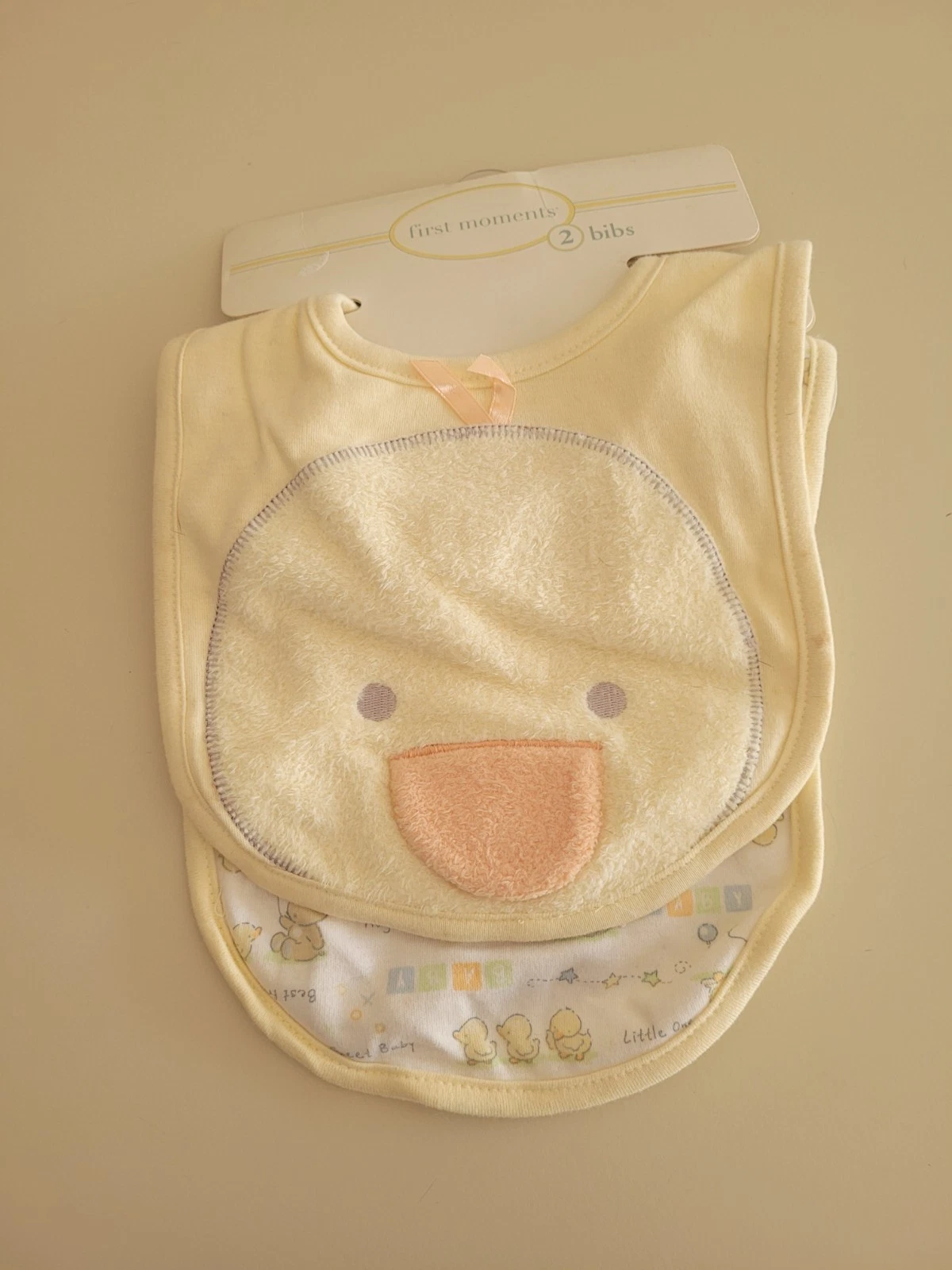 First Moments Baby Bibs 2 Duck Boy Girl Infant Yellow Drool