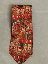 Guy Laroche Couture Silk Tie Abstract Red Gold Green Made in USA