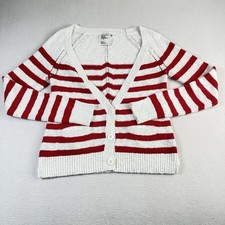 American Eagle Cardigan Womens M 100 Cotton Red Stripe Y2K Preppy Beach Coastal