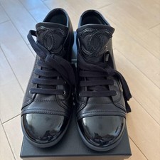 CHANEL Leather Sneakers Black Logo EU36 US6.5 Women From Japan