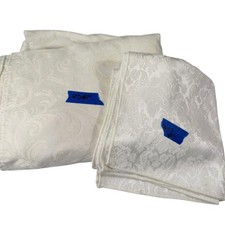 92x52 White Tablecloth 3 Napkins Set Damask Jacquard Scroll Regencycore Wedding