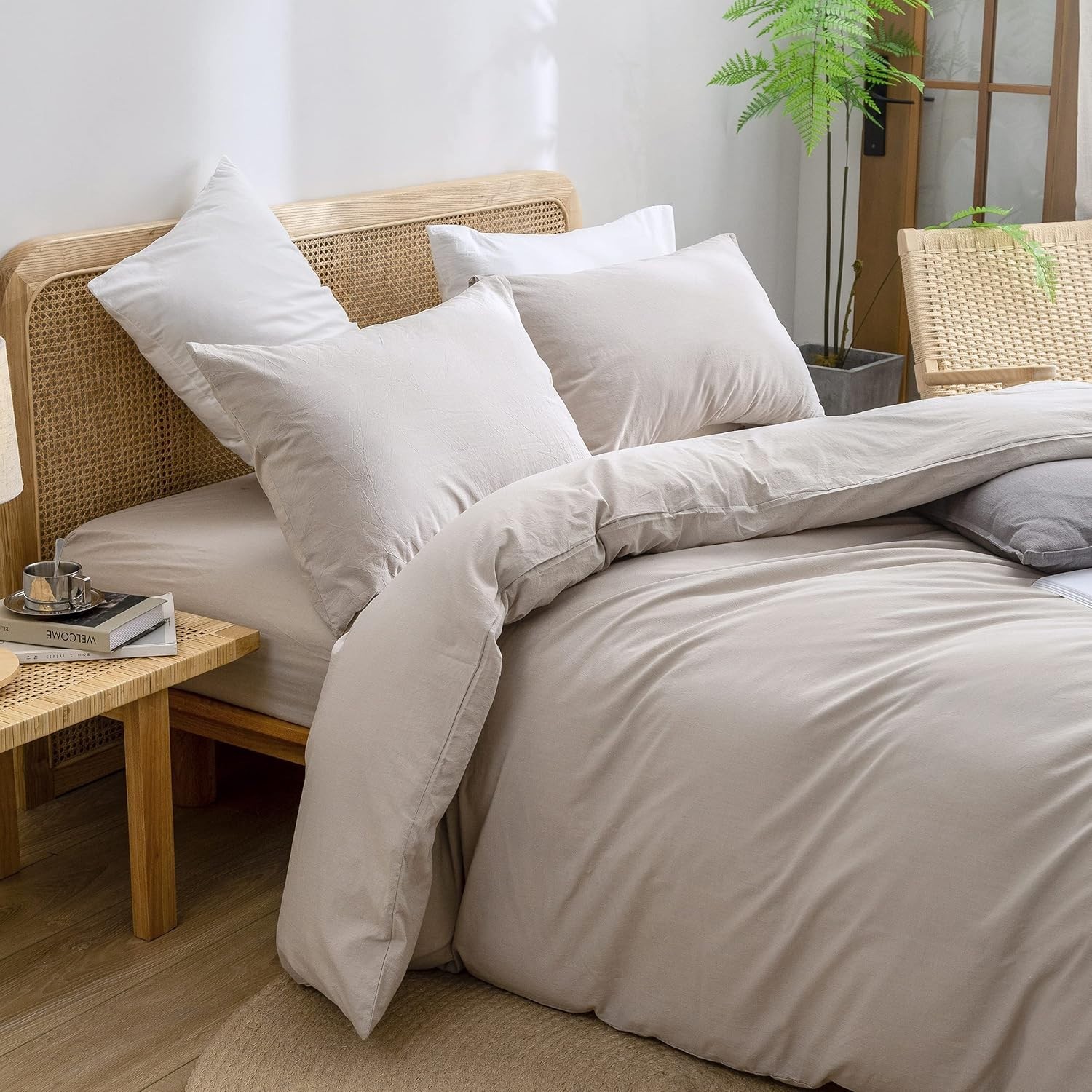 Beige  Cotton  Duvet Cover And 2 Pillowcases  in king, Queen and other size.