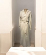 Vintage Carole Dressing Robe Cream Floral Ebroidered Long House Coat Size L Vntg