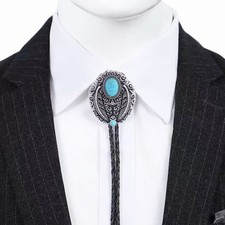 Natural Turquoise Bolo Tie Bridegroom Wedding Necklace Western Cowboy Necktie