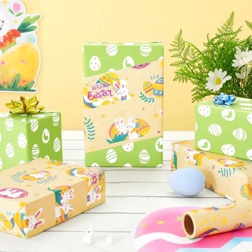 Easter Wrapping Paper Roll - 1 Roll 17”x 33 ft Easter Easter 002-Green Bunny - Image 3 of 4