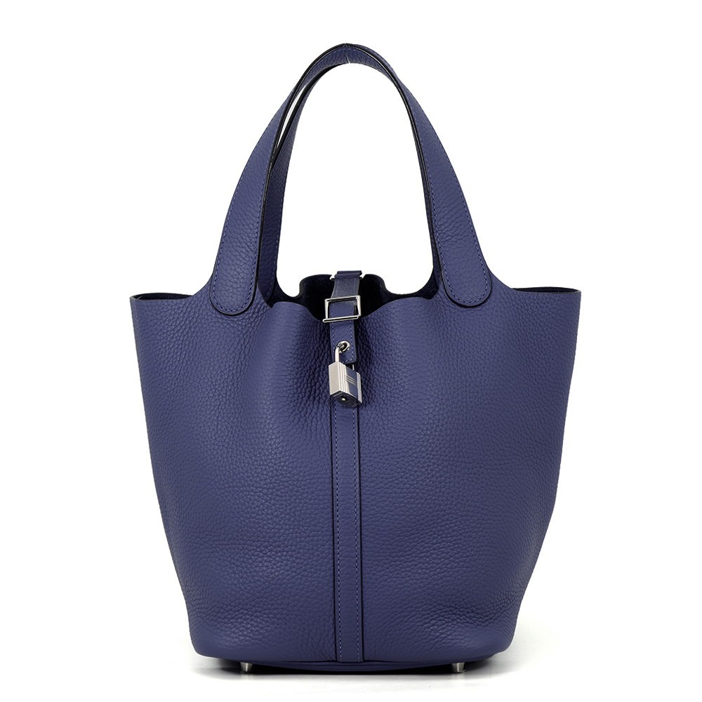 HERMES Picotin Lock Size MM Taurillon Clemence Blue Saphir