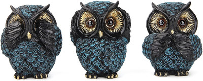 Owl figurine and sculptures for shelf decor accents,3 wise Owl statue for living