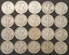 Walking Liberty Silver Half Dollars, Full Roll of 20 Coins, 1930s & 1940s, Z39OB