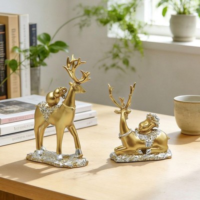 2 Rentier Skulpturen, Statuen D'Elans aus Harz, Schreibtisch Souvenirs,