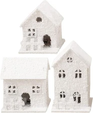 TOYANDONA Christmas Village Houses White, 3Pcs LED Lighted Christmas Village Hou