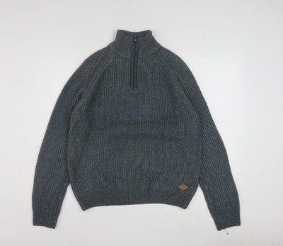 Lee Cooper Herren Pullover grau Wollmischung 1/4 Reißverschluss hochgeschlossen L