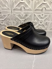 Women  s Swedish Hasbeens "LOUISE" Clogs SZ US 6.5 EU 37 Black Leather