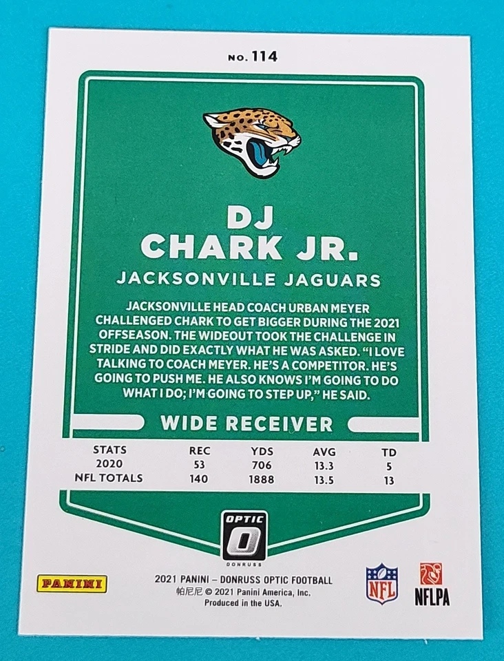 2021 Donruss Optic #114 DJ Chark Jr. Jacksonville Jaguars FOOTBALL Card U6 - Image 2 of 2