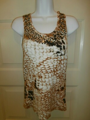 NEW CACHE TOP SMALL SPANDEX BEADS SEQUINS ANIMAL PRINT SPANDEX KEY HOLE BACK