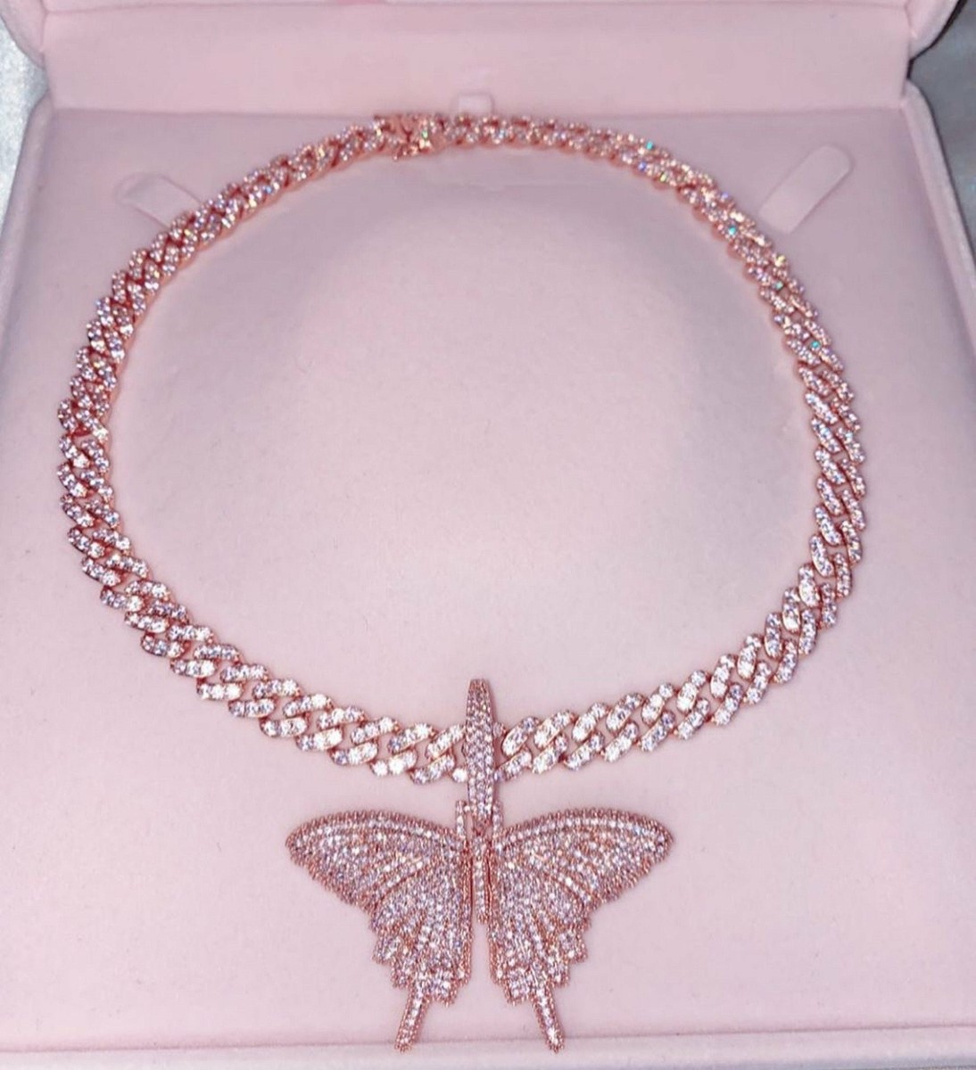 pink/ rosegold Butterfly cuban choker chain ,butterfly necklace