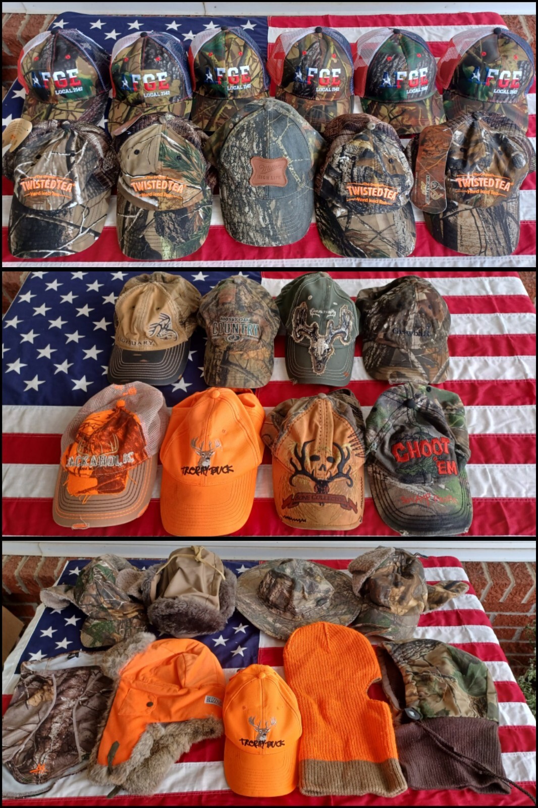 Lot Of 25+ Outdoor Caps Hoods Masks Camouflage Snapback Hats Browning Realtree