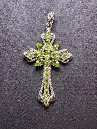 SS 925 Peridot Sterling Silver Cross Enhancer Pendant