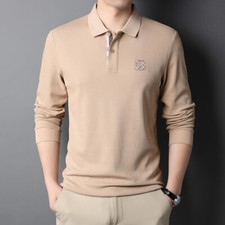 Men's 100 Cotton Polo Shirt Fashion Warm Men's Soft Long Sleeve Polo Shirt