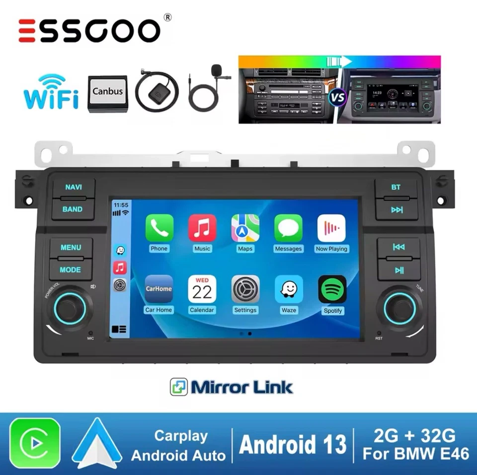 NEW BMW E46 CarPlay Android Auto Head Unit Radio Stereo Bluetooth 330 320 325 - Image 3 of 4