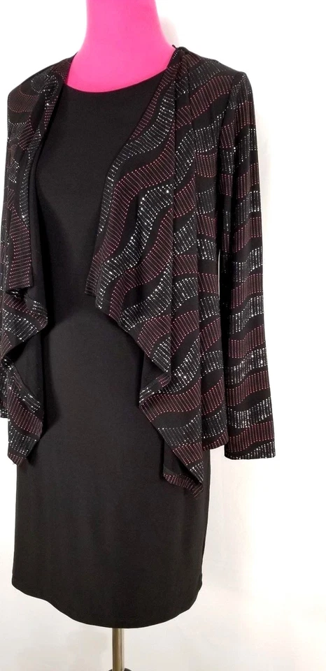 R & K Womens 2 pc Dress Size P2 Black Sleeveless w/ Glitter Asymmetrical Jacket - Image 3 of 4