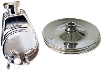 SBC BBC Chevy Chrome Saginaw Style Power Steering Pump + Single V Groove Pulley SBC BBC Chevy Chrome Saginaw Style Power Steering Pump + Single V Groove Pulley
