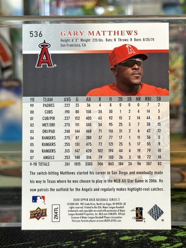 2008 Upper Deck Baseball Card #536 Gary Matthews - Picture 8 of 8