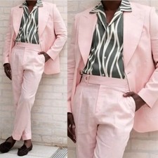 New Summer Men's Linen Suits Regular Fit Wedding Groom Party Business Jacket Pan