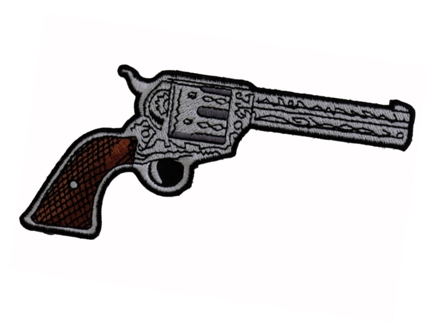 REVOLVER PISTOL  2ND  AMENDMENT  5” X  2 1/4"  EMBROIDERED GUN PATCH / IRON ON